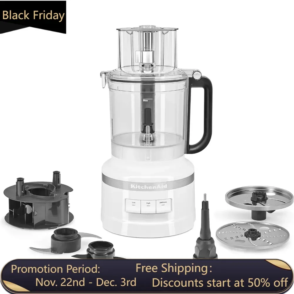 13-Cup Food Processor and Vegetable Chopper, Stainless-Steel Blades,3-Speed 500-Watt Motor, with the 3-in-1 feed tube, Household