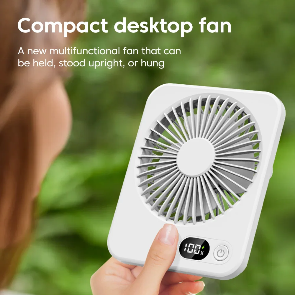 Desktop Fan Mini Hangable Ultrathin 5 Level Strong Wind Battery Display Fans Portable Indoor Outdoor Fan Air Cooling Handsfree