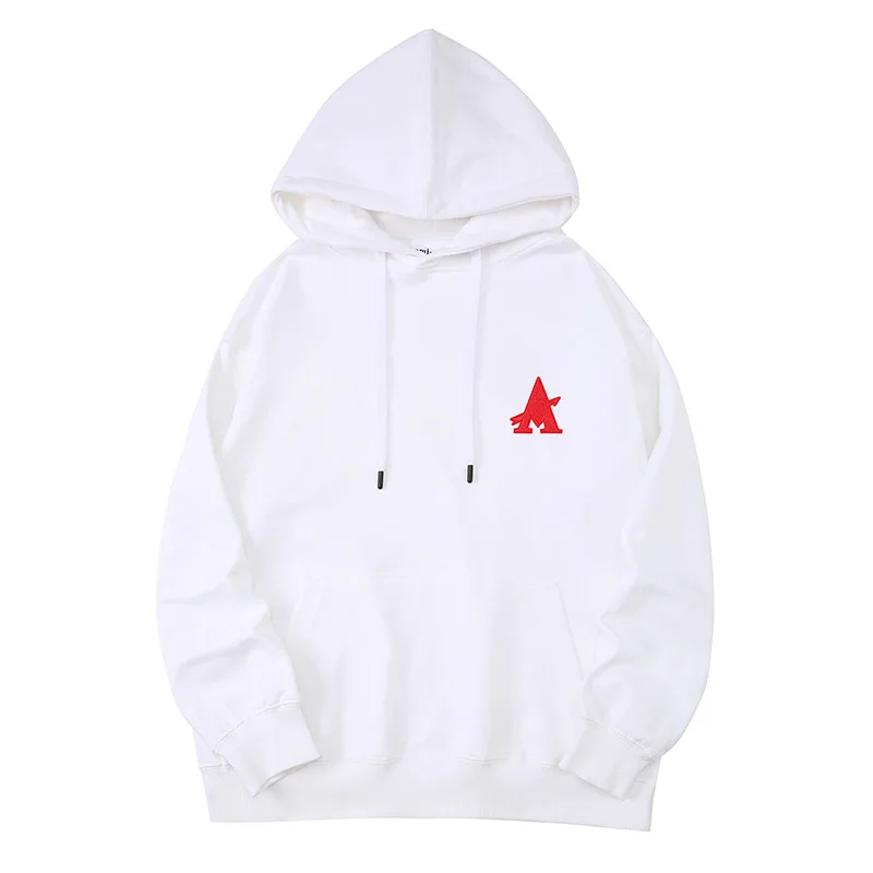 AMIMORING Classic Love A Embroidered Knitted Hooded Sweater Heavy Hoodie Couple Fall Top