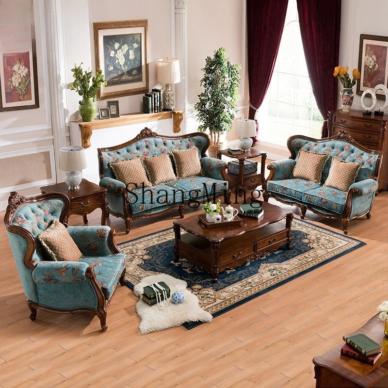 

FG living room fabric sofa set combination solid wood pastoral small apartment simple furniture