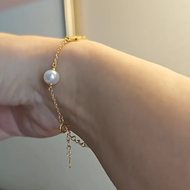 Natural Pearl Bracelet AAAA7-8mm Japanese Round Pearl Butterfly Bracelet 925s image 5