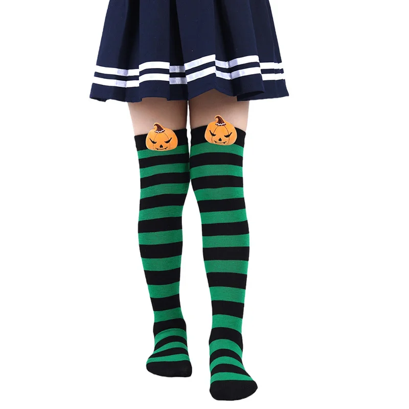 Kids Halloween Knee High Socks Soft Stripes Long Tube Socks Children Horror Pumpkin Demon Cosplay Stockings Party Costumes