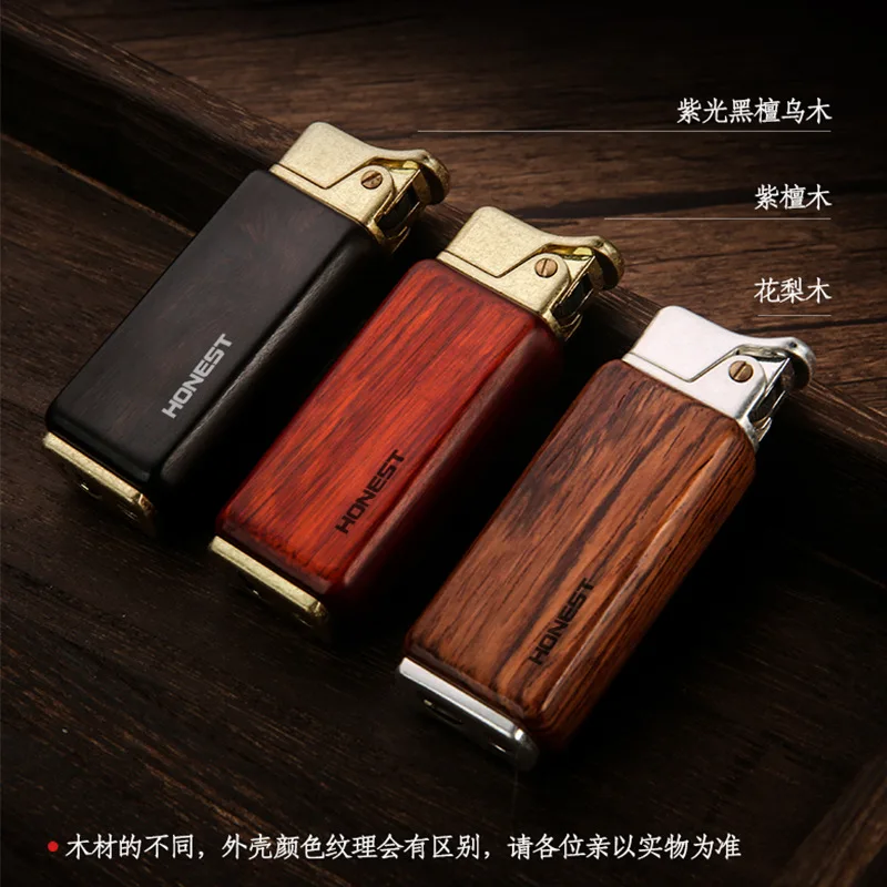 New Baicheng Sandalwood Kerosene Lighter Retro Personality Press Ignition Lighter Men\'s Gift Cigarette Accessories Outdoor