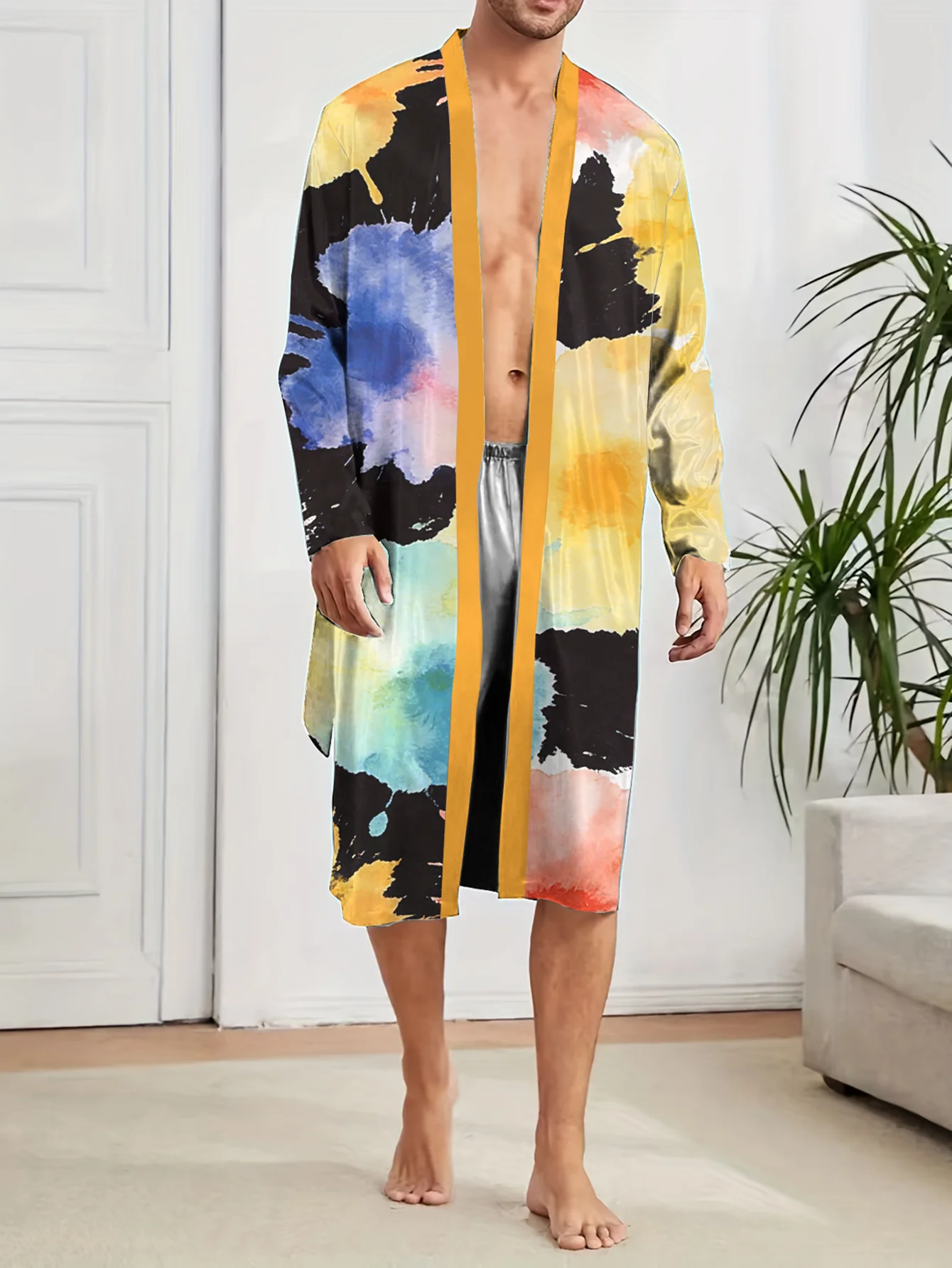 Spring and Autumn New Men's Bathrobe, Skin Friendly and Comfortable, 3D Digital Printing Fast Drying and Non Fading