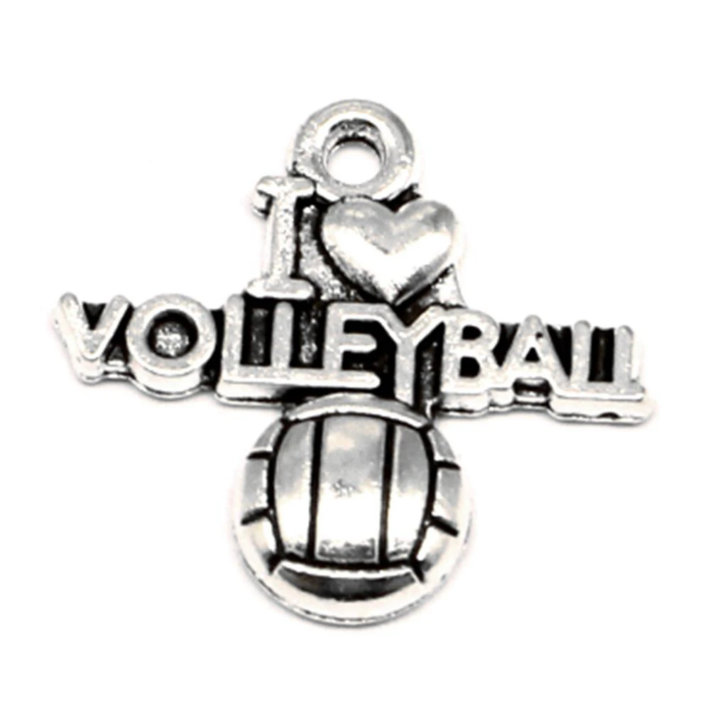 100pcs Wholesale Jewelry Lots I Love Volleyball Charms Pendant Supplies For Jewelry Materials 20x19mm