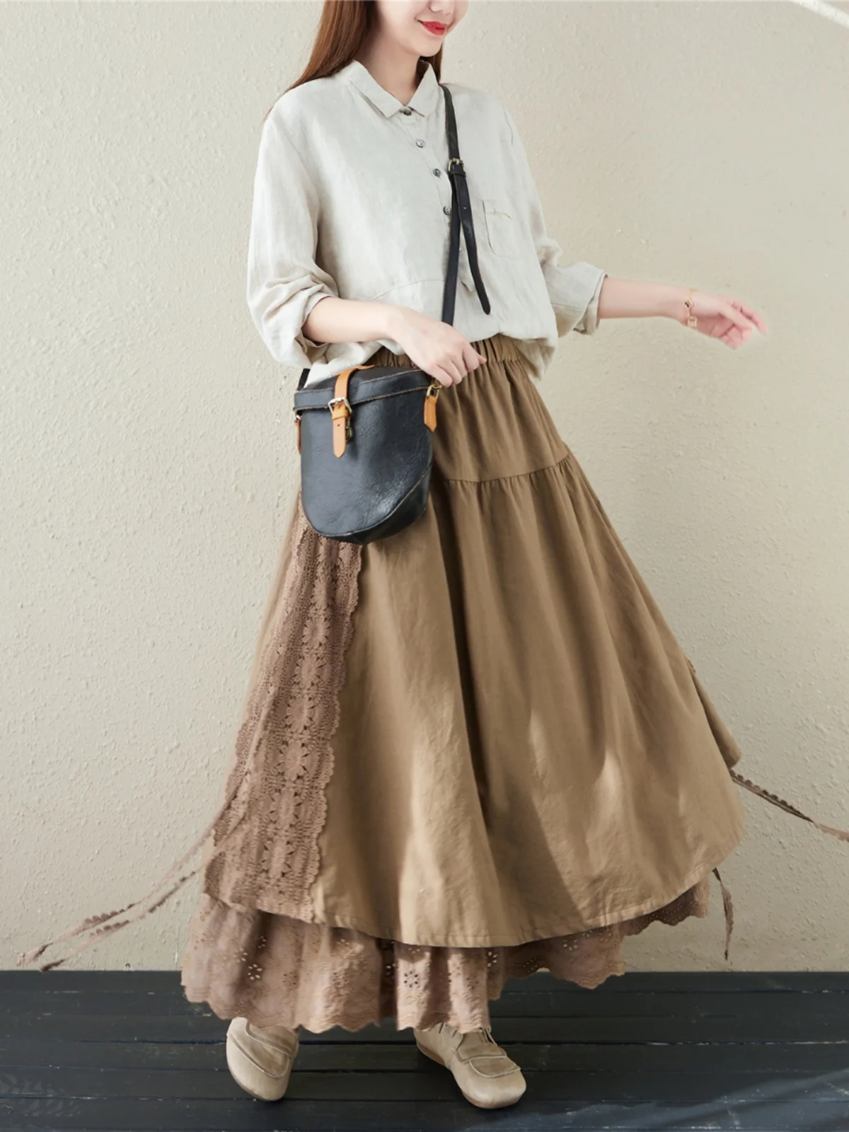 Japanse Sle Linnen Geborduurde Taille F Rok A-lijn Zoete Paraplu Rok Met Riem Hoge Taille Polyester Lente 2023