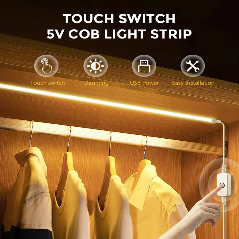 High Quality FOB COB LED Strip Light 5V USB LED Tape Touch Sensor Switch For Kitchen Under Cabinet Lighting