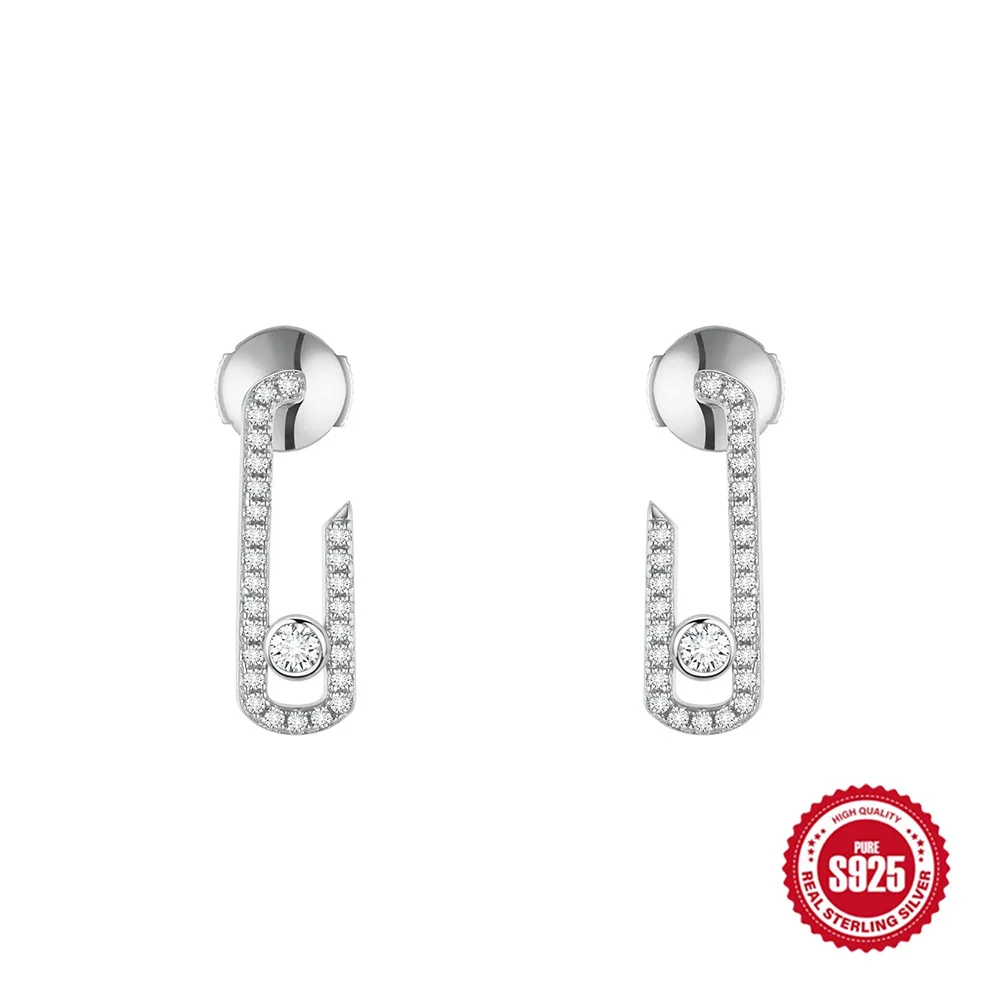 Symmetrical 925 Sterling Silver Earrings Fashionable Elegant Diamond Accented Women's Valentine's Day Gift 2.9g in Weight