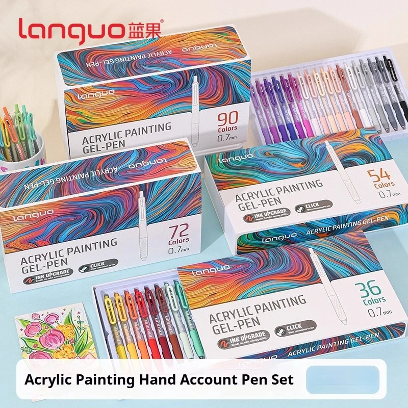 

LANGUO 90/6 Colors Large Capacity Press Acrylic Gel Pen 0.7mm Writing Pen Painting Drawing Stationery Office School Supplies