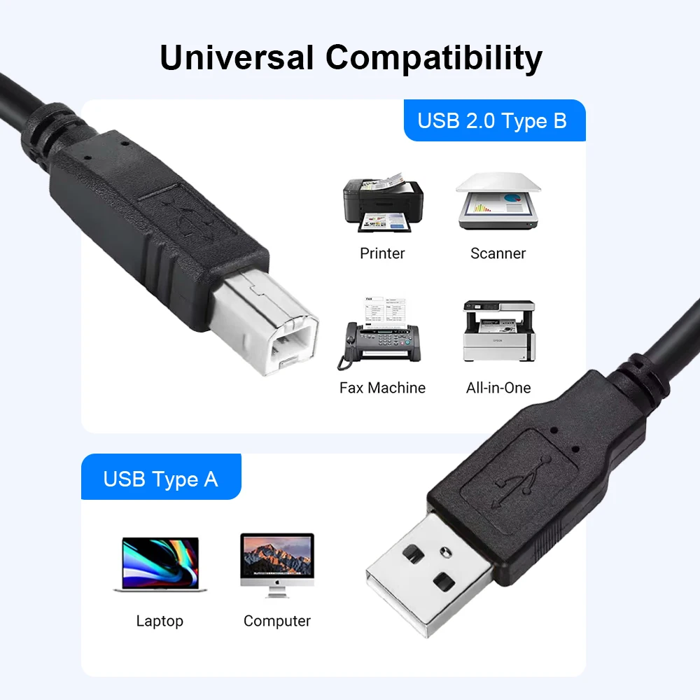 Zoguo-USB 2.0プリンターケーブル,高速スキャナー,HP,canon,dell,xerox,Samsung,ピアノ用コード,USB-A〜USB-Bケーブル