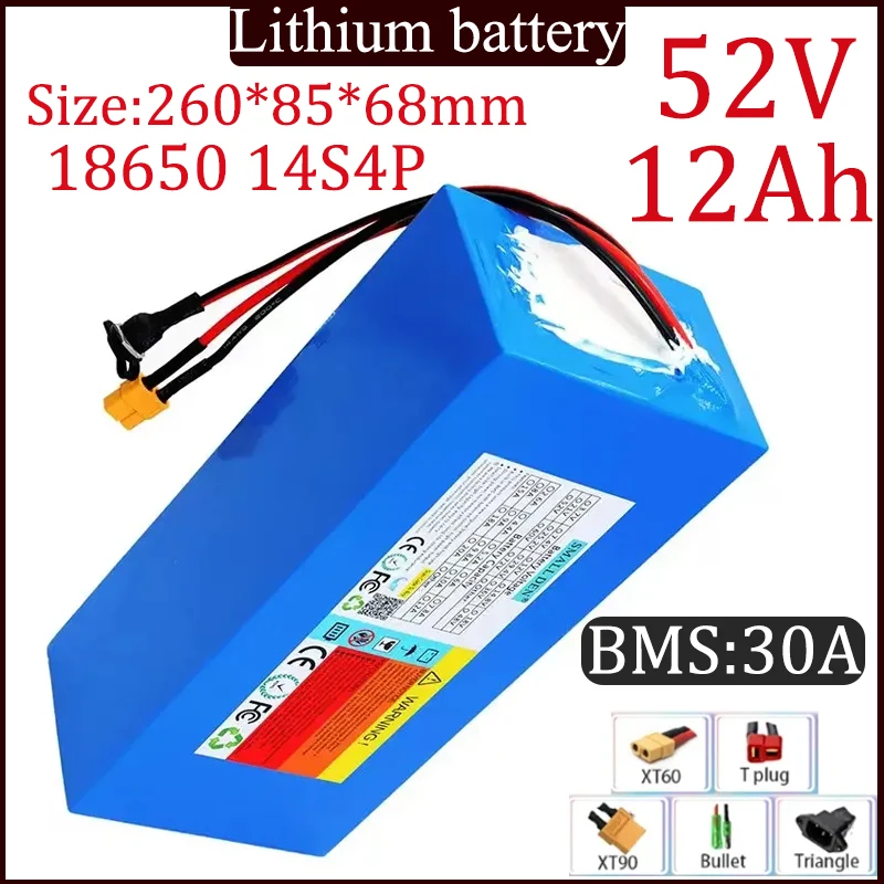 

52V 12Ah 14S4P 18650 Lithium Battery Pack 0-1200W Motor High Power 58.8V For RV camping trip Power Tool High Quality Battery
