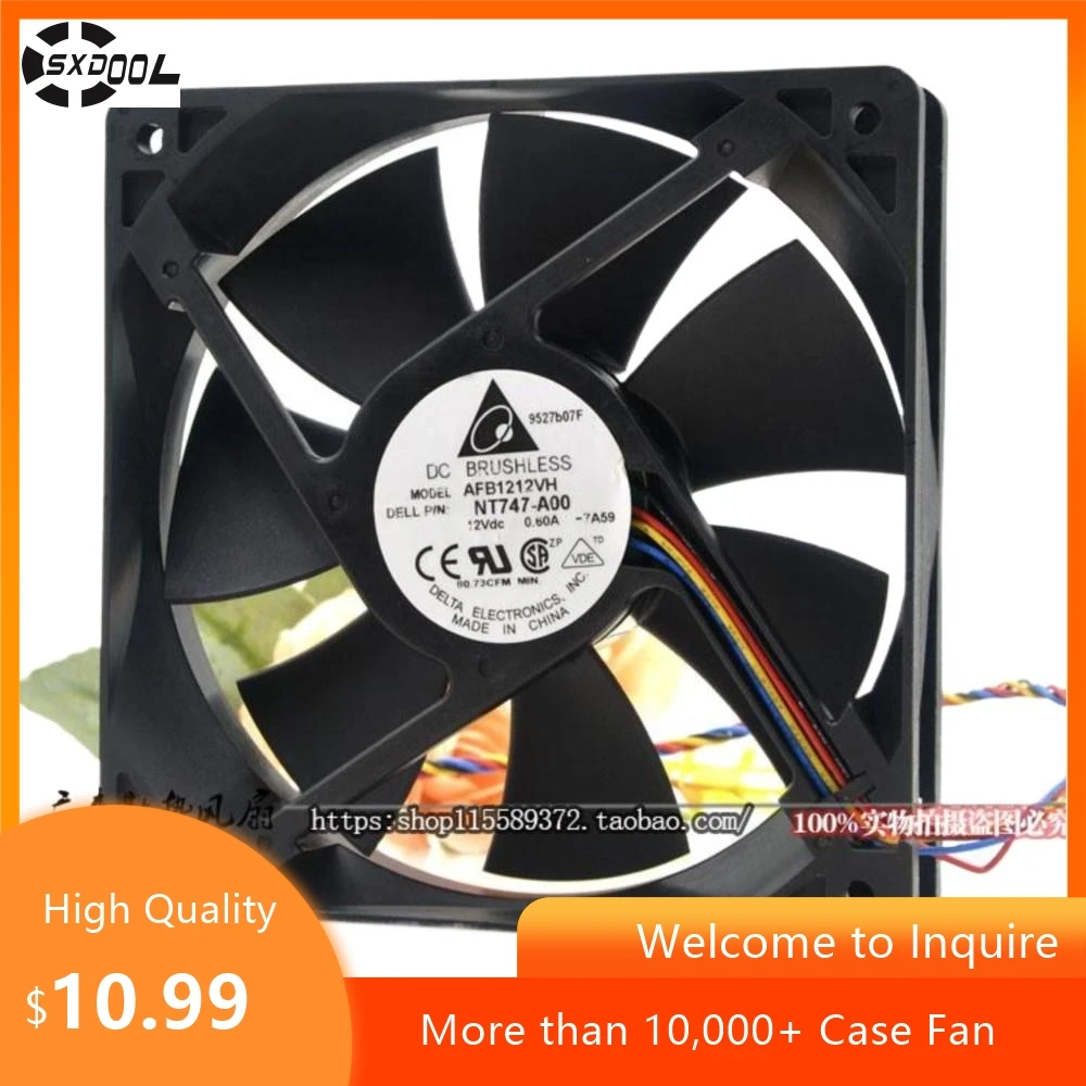 for Delta AFB1212VH 120mm 12025 12V 0.60A PWM Cooling Fan - Dual Ball Bearing, Variable Speed for PC Case and Industrial Cooling