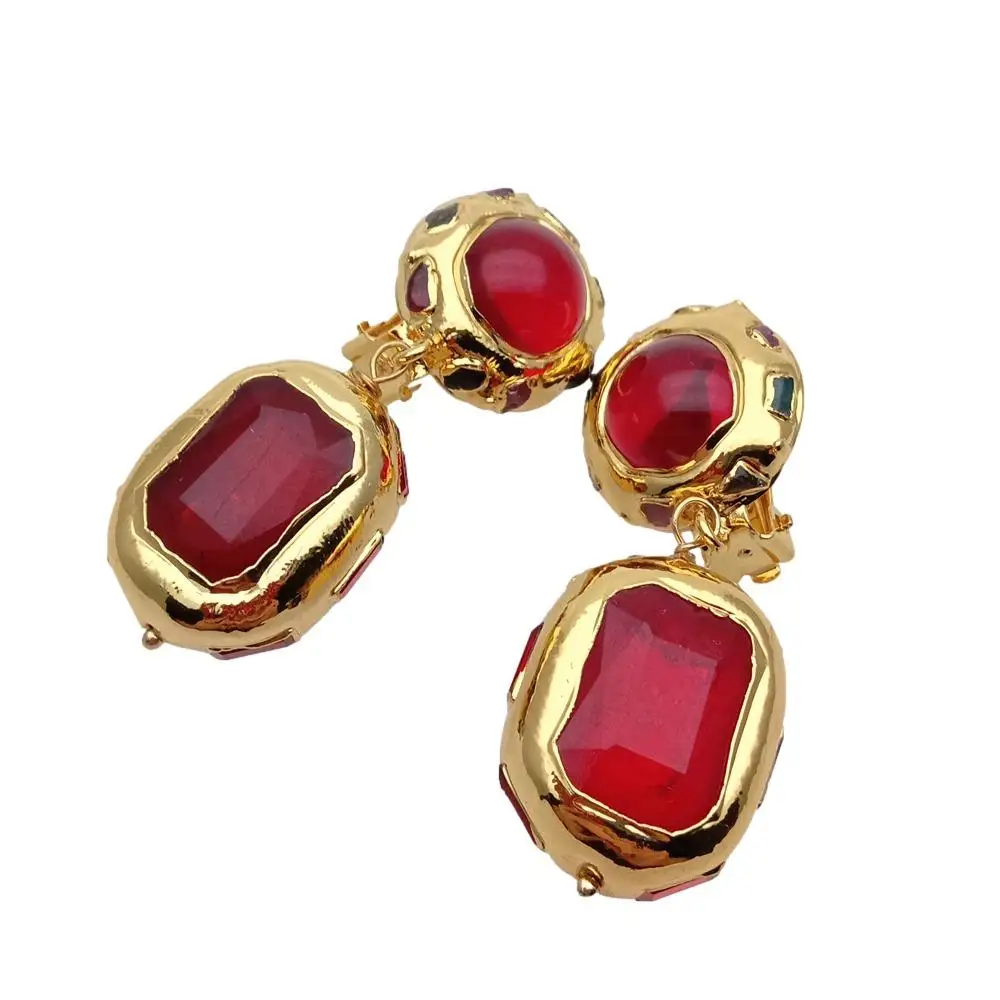 YYGEM 20x26mm Red Crystal Gold Plated Party Stud Statement Earrings Costume Lady Jewelry 2