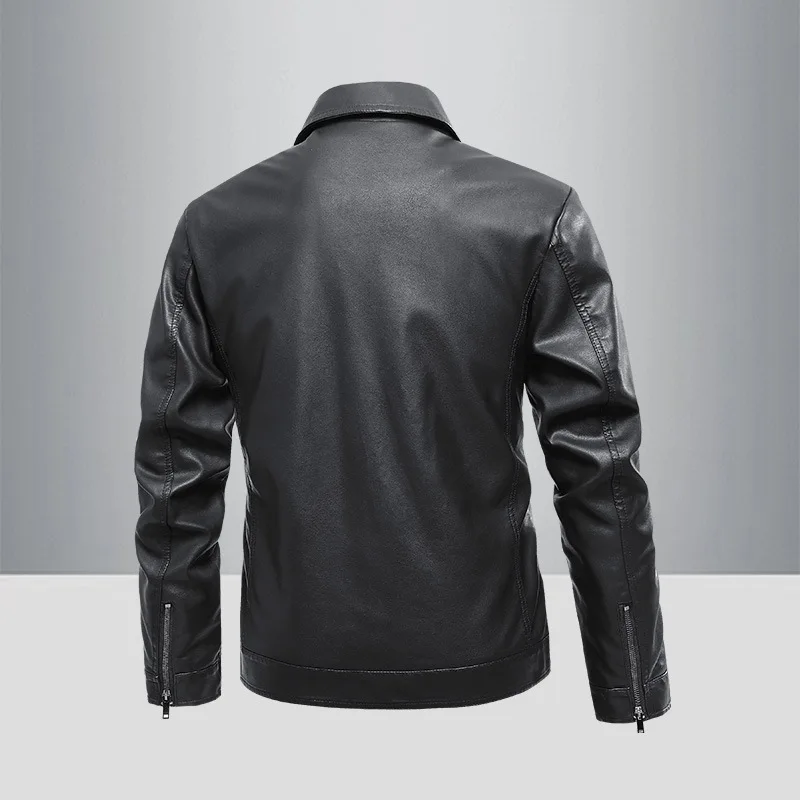 Spring and Autumn New Leather Jacket Men's PU Material Collar Leather Jacket Motorcycle Handsome Coat Zipper Multi Pocket