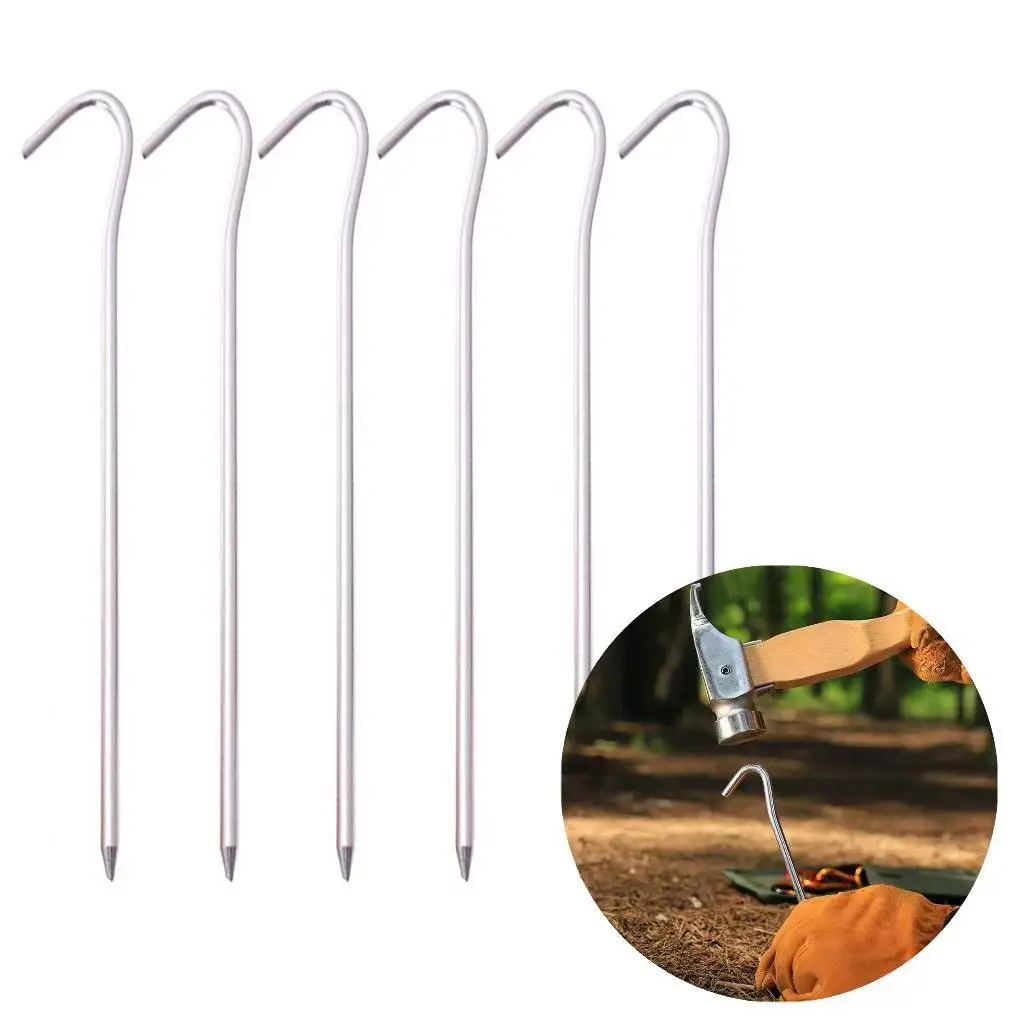 6 Pcs/Set  Aluminum Alloy Tent Spikes With Hook Garden Stakes Ground Spikes For Hammock Camping Wind Rope Awning Canopy