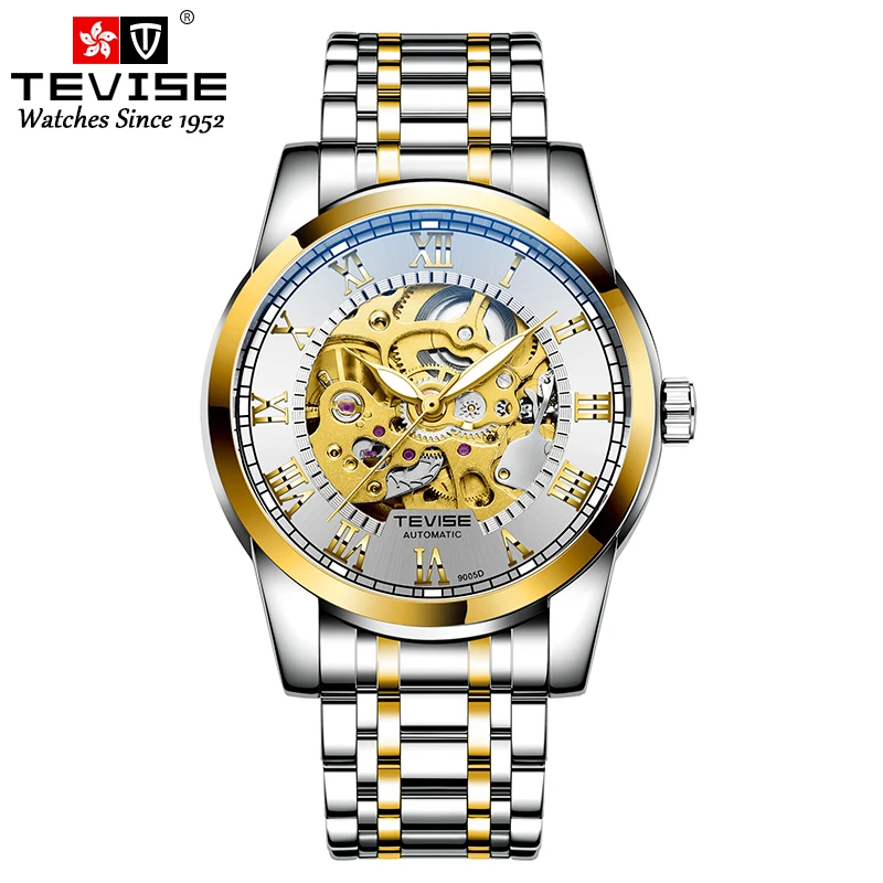 T9005D TEVISE Waterproof Tungsten Steel Watch Men\'s Fully Automatic Business Minimalist Mechanical Watch Men\'s Minimalist Glow