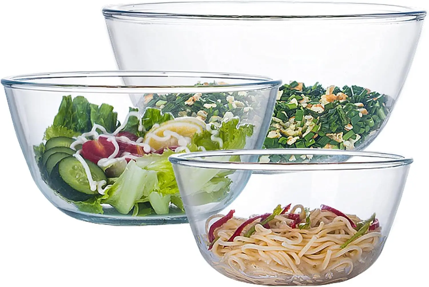 3-Piece Glass Mixing Bowl Set for Kitchen Baking Prepping Serving Cooking, Stackable Microwavable Non-toxic Gift