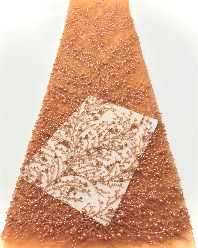 High-End Luxury French Embroidery Beaded Lace Fabric with Sequins for Wedding Latest Hot Sale African Nigerian Style