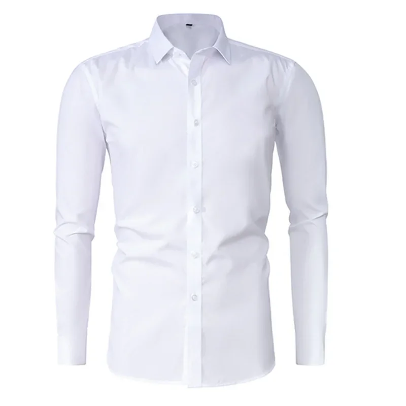 White elastic shirt men\'s shirts easy-to-wear wrinkle-resistant foreign trade simple business solid color shirts small wholesale