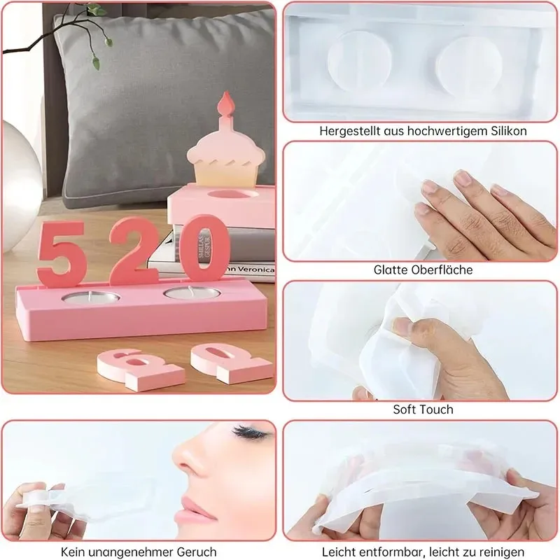 premium mould cake number plug-in candlestick resin silicone mold irregular drip glue diy square round plug-in candle base molds