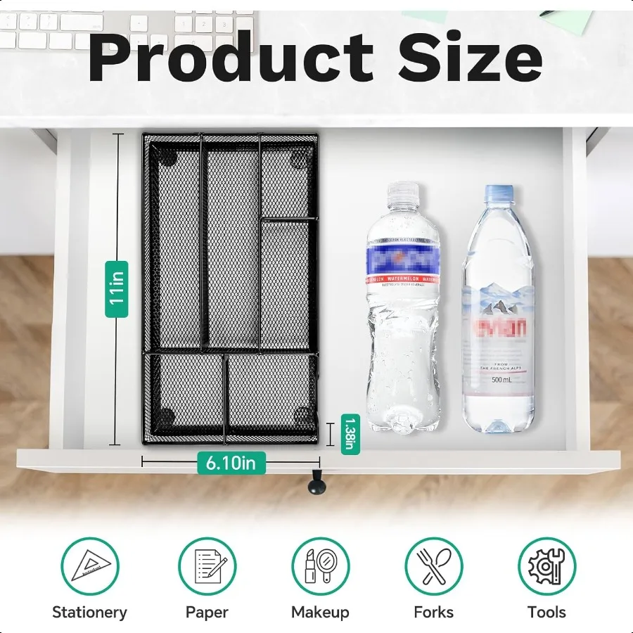 درج مكتب درج منظم متعدد الاستخدامات شبكة معدنية مكتب المنظمون والملحقات لمكتب يطير المدرسة المنزل 10.34x6.1x1.38 بوصة