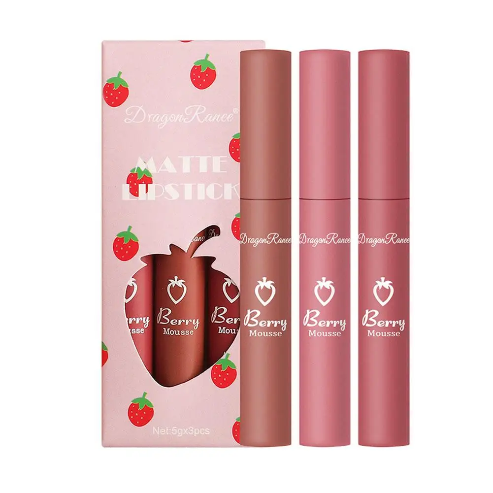 Lápiz labial mate de terciopelo resistente al agua, taza antiadherente de larga duración, brillo de labios de belleza de fresa para mujer, maquillaje U0R4 hidratante, nuevo