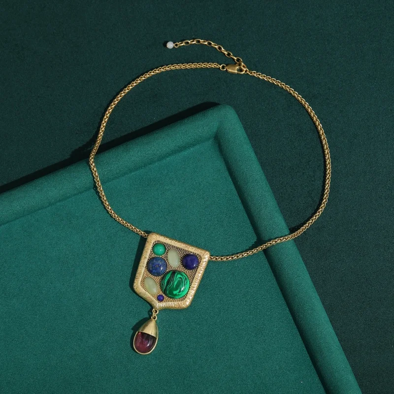 Vintage Malachite Pendent Long Glass Purple Necklace Lapis Lazuli Irregular Water Drop High Anniversary Jewelry Accessories 2026