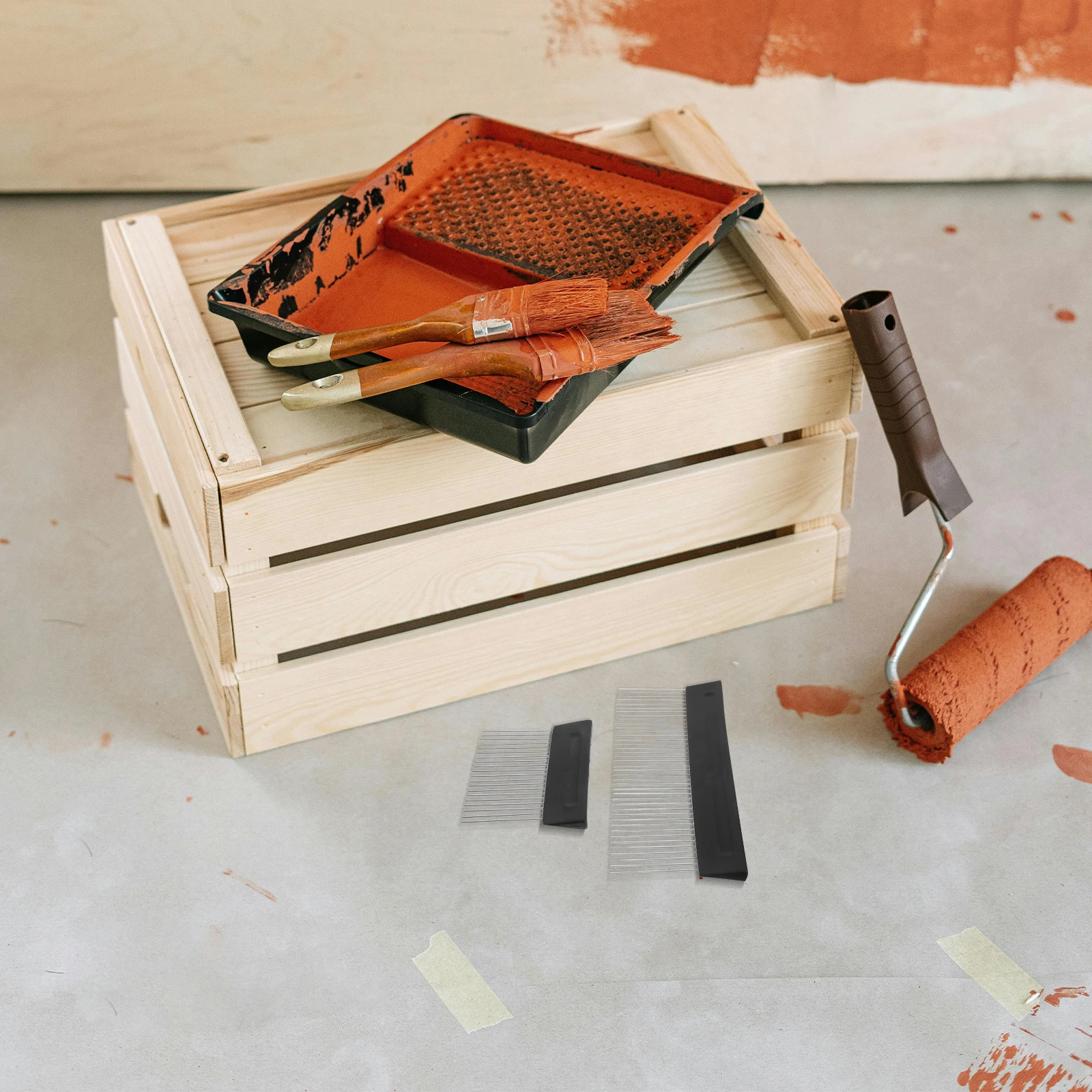 2 قطعة أداة الطلاء الفني الفولاذ المقاوم للصدأ الملمس مشط للجدران نسيج الخرسانة مشط متعدد الوظائف الرسام المقلم-