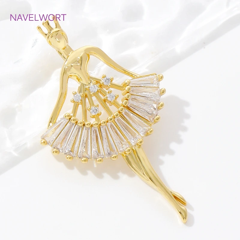18K Gold Plated Brass Ballet Girl/Rectangular Flowers Charms Pendants For Necklace Jewelry Making DIY Accessories Wholesale