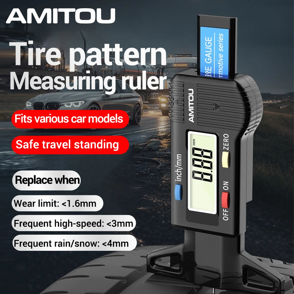 

AMITOU H04 Professional Digital Tire Tread Depth Gauge High Precision LCD Display Portable Electronic Measurer for Car Truck ‌