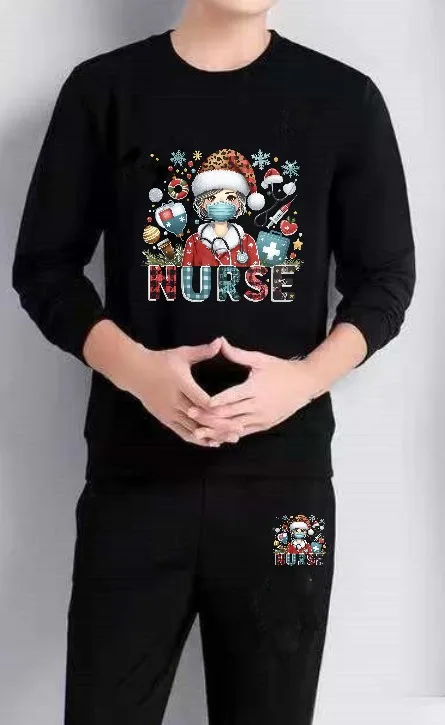 

Men's set outfit Long sleeves sports men's sports suit Autumn printed Nurse Christmas outfit jogging set