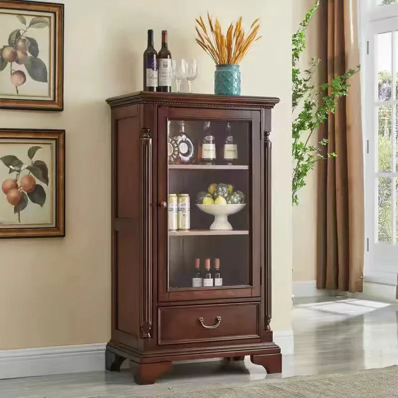

American all-solid wood single-door wine cabinet, living room TV , glass door display cabinet, dining room Z292