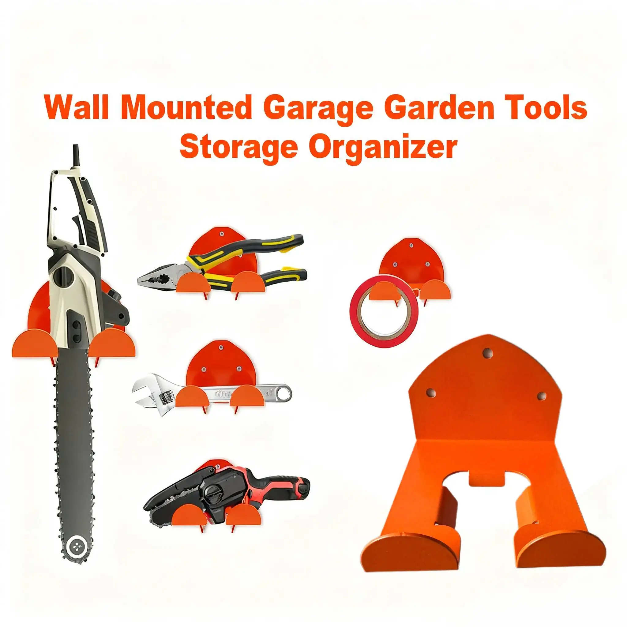 String Trimmer Hanger, Industrial Orange Tool Hanger for Garage Organizer | Heavy Duty Metal Trimmer Rack Wall Mount