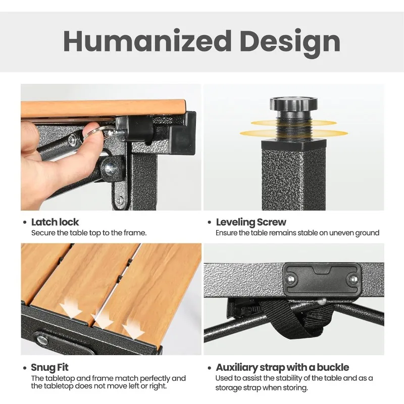 Table de camping légère et pliable pour 4 à 6 ans, table de camping portable, table de camping en aluminium, table de camping à enrouler, table de voyage, sac de transport