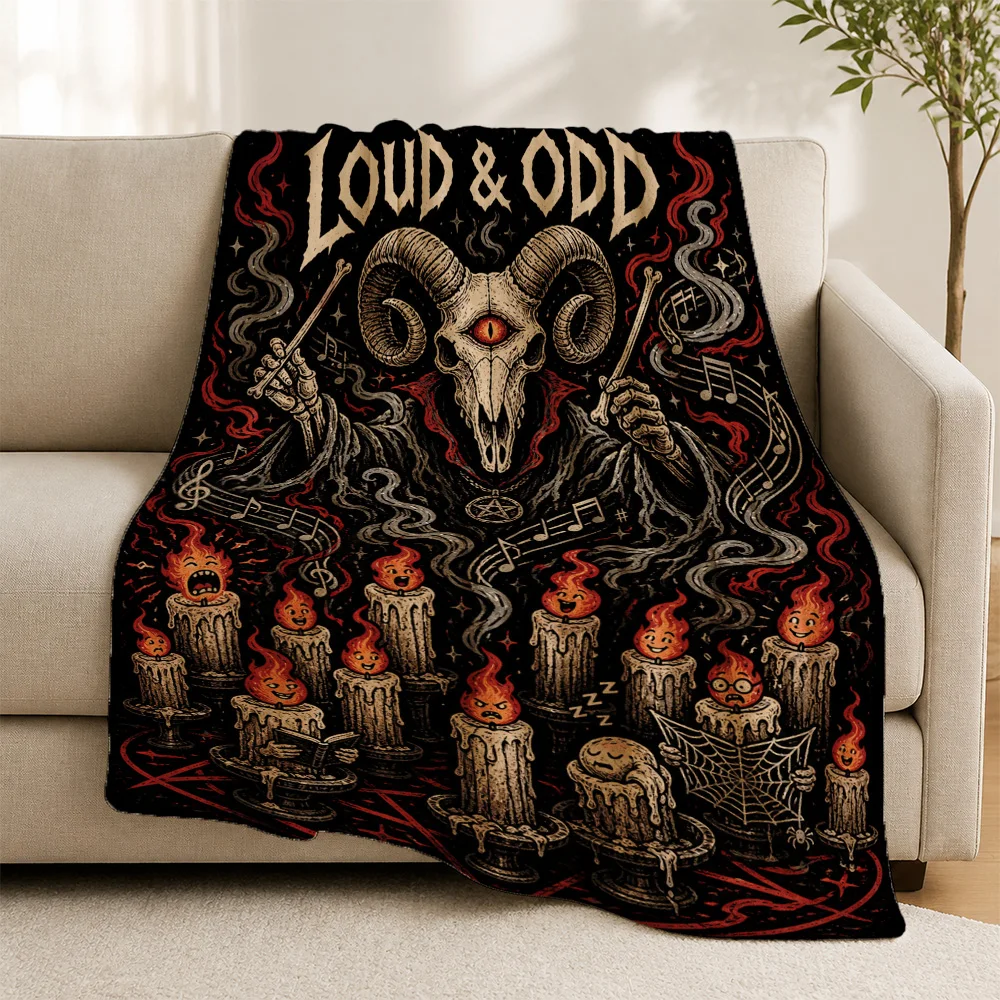 Alternative Gothic Skull Throw Blanket Sofa Couch Decor Alt Rock Bohemian Halloween Fall Aesthetic