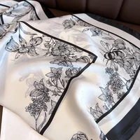 70*70cm Luxury Floral Print Silk Square Scarf Women Foulard Hairband Hands Bag Ribbon Head Hijab Neckerchief Headband Soft Satin - Image 5