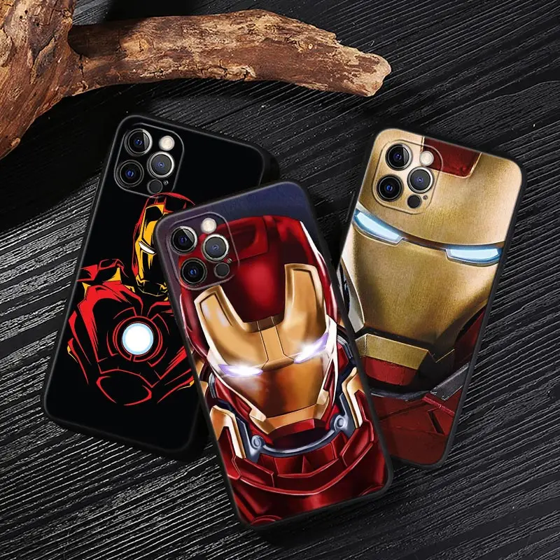 Marvel Ironman Black Cover For Apple 14 iPhone 15 13 12 11 14 Pro Max Mini XS SE 7 8 15 Plus Cases Soft Silicone Fundas Iron Man