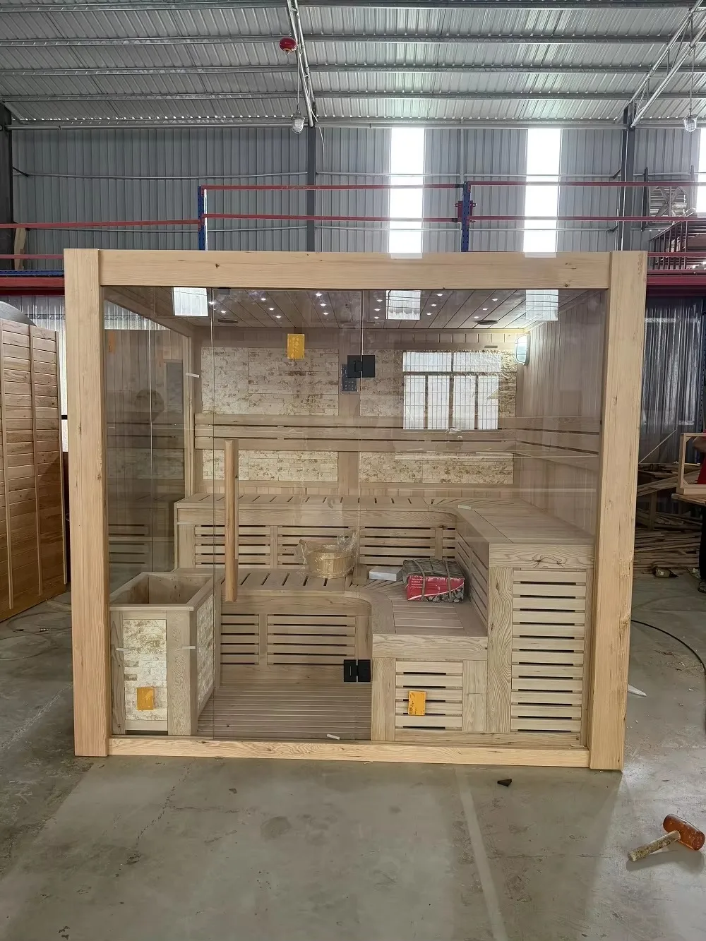 Wholesale Indoor Traditional Sauna Room 6-7 Person Family Dry Steam Sauna Cabin Canadian Hemlock Solid Wood Dry Sauna Factory