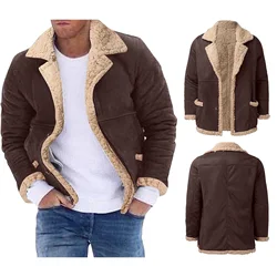 Men's Thick Warm Button Down Turn Down Collar Long Sleeve Casual Coats Winter Fleece Jackets
