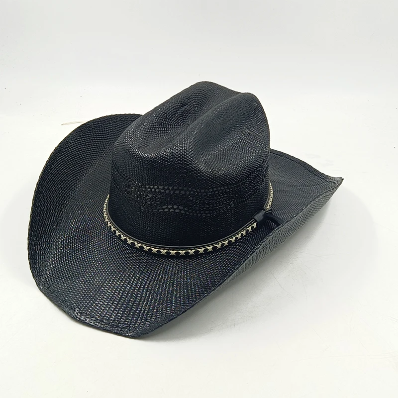 Męski kartonowy kapelusz słomkowy z dużym rondem Western Cowboy Straw Hat dla mężczyzn i kobiet Letni kapelusz przeciwsłoneczny na zewnątrz Podwójnie wklęsły kowbojski kapelusz — zdjęcie 6