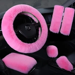 3Pcs/Set Universal Plush Car Steering Wheel Covers Winter Faux Fur Hand Brake & Gear Cover Set Car Interior Accessories 38cm