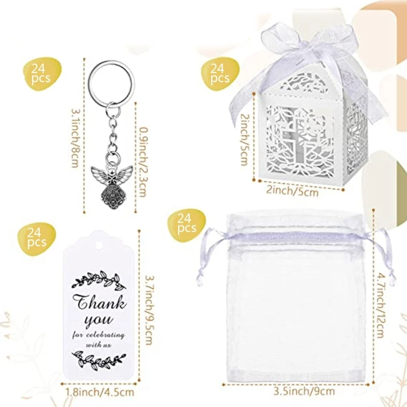 

New 30Pcs/24Pcs Angel Favor Boxes Christening Gift Keyring with Pendant Bag