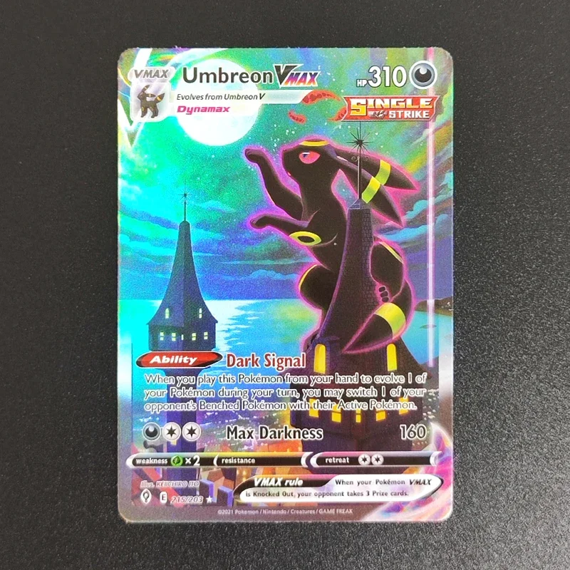 

Коллекционная карточка PTCG Proxy 2021 P.M EN Umbreon Vmax 215, редкая, классическая, аниме-карточка, подарок, игрушка