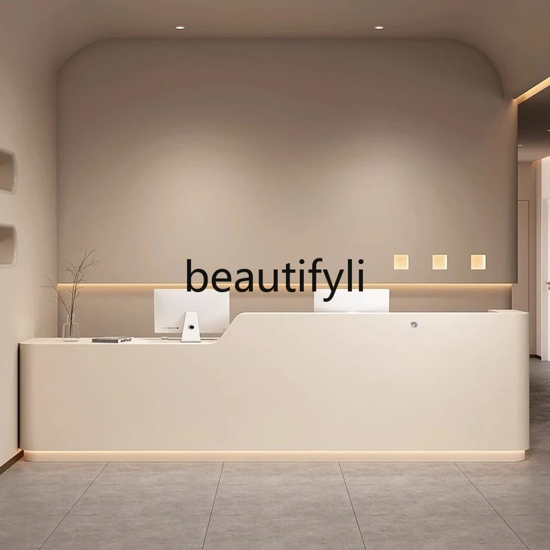 

Cream Style Company Reception Desk Dental Clinic Guide Desk Clothing Store Cashier Beauty Salon Front Desk Customization