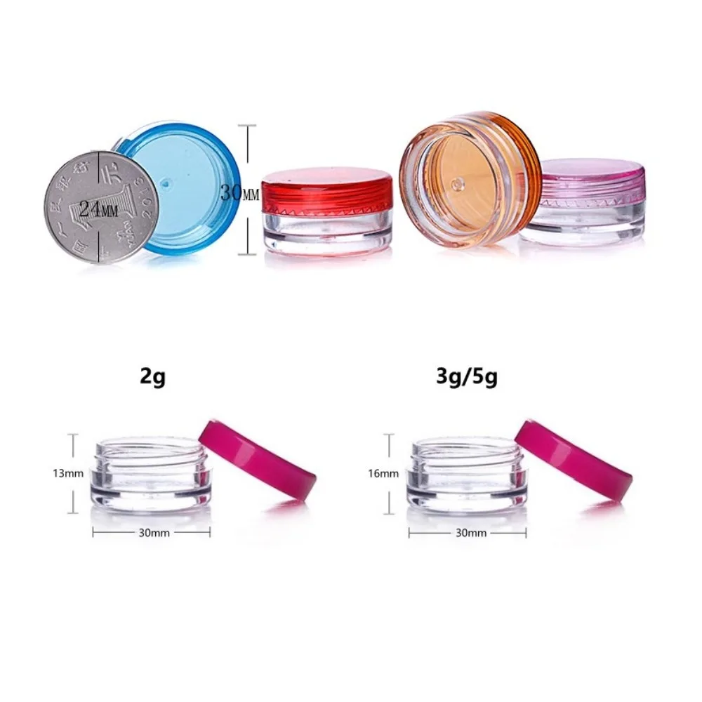 50 Stück 2g 3g 5g Leere Kleine Bunte Behälter aus Klarem Kunststoff mit Deckeln für Gesichtscreme, Lippenbalsam, Reisebehälter – Detail 2