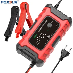 FOXSUR 12V 6A Smart Battery Charger with LED Display, Motorcycle & Car Battery Charger 12V AGM GEL WET Lead Acid Battery Charger