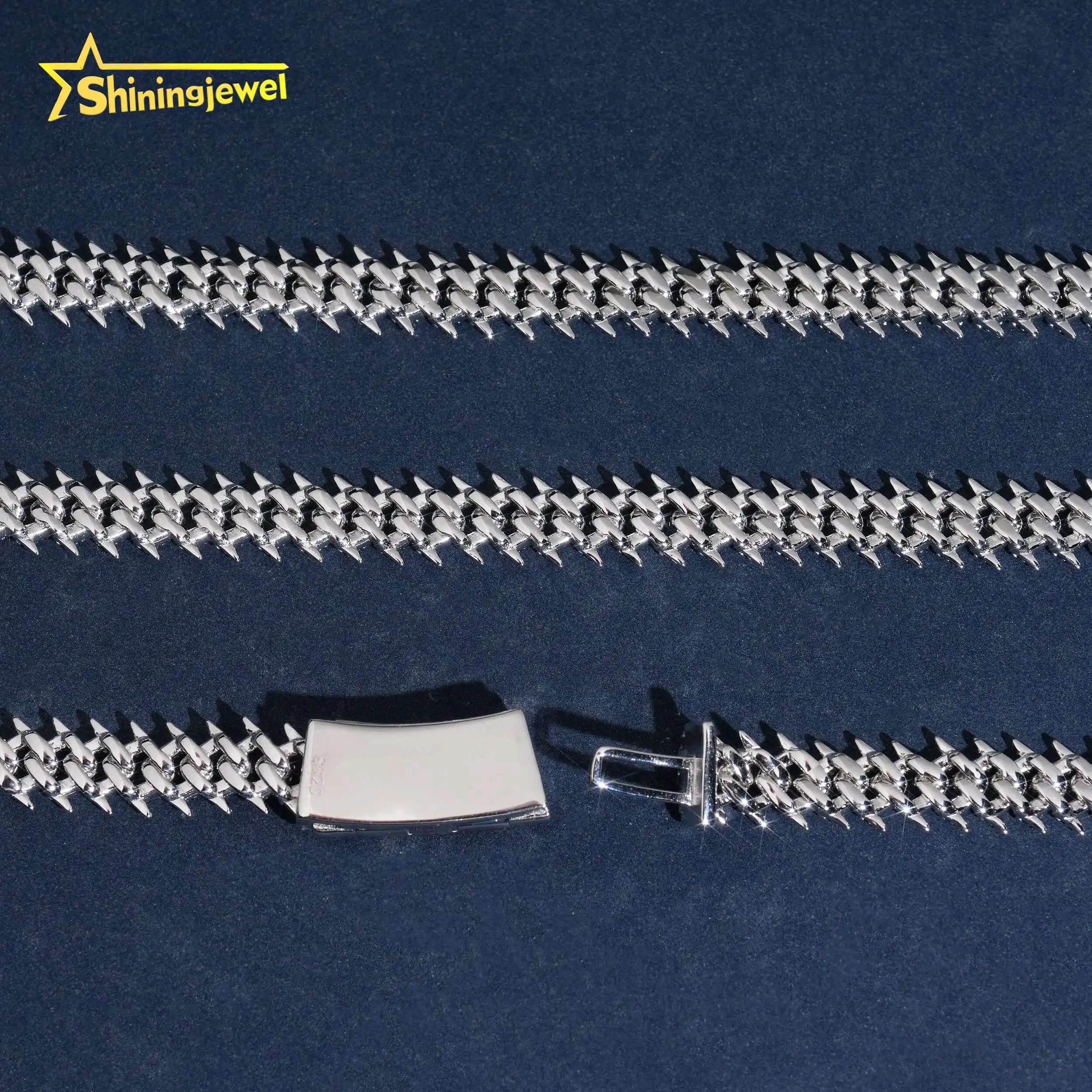 10mm 2 Rows Thorn Design Solid 925 Sterling Silver Iced Out Moissanite Diamond Cuban Link Chain Hip Hop Jewelry Men Necklace...