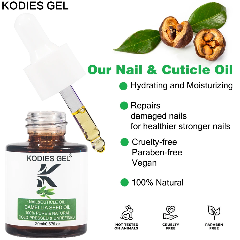 KODIES GEL Nails Cuticle Oil Camellia Seed Oil 20ml Repair Nourish Strengthener Nails Art Treatment Heal Cracked Nails Manicure