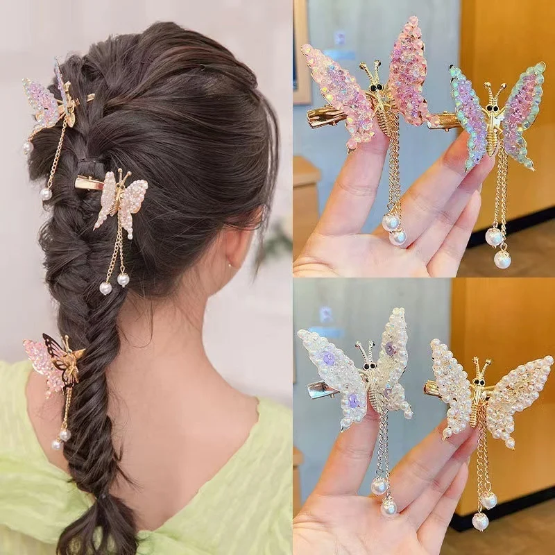 Flash Diamond  Butterfly That Will Shake Hairpins Headwear Girl Clip Barrettes Hairgrips Hair Accessories For Children Woman