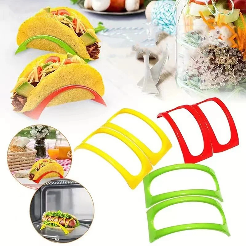 5PCS Reusable Taco Holder Mexican Fixed Pancake Rack Red/Green/Yellow Tortilla Tray Food Pallet Holder Washable Kitchen Supplies